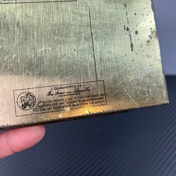 Vintage Lucky Strike Cigarette Metal Tin Flat Fifties Green Red Gold Stamp - Picture 6 of 11